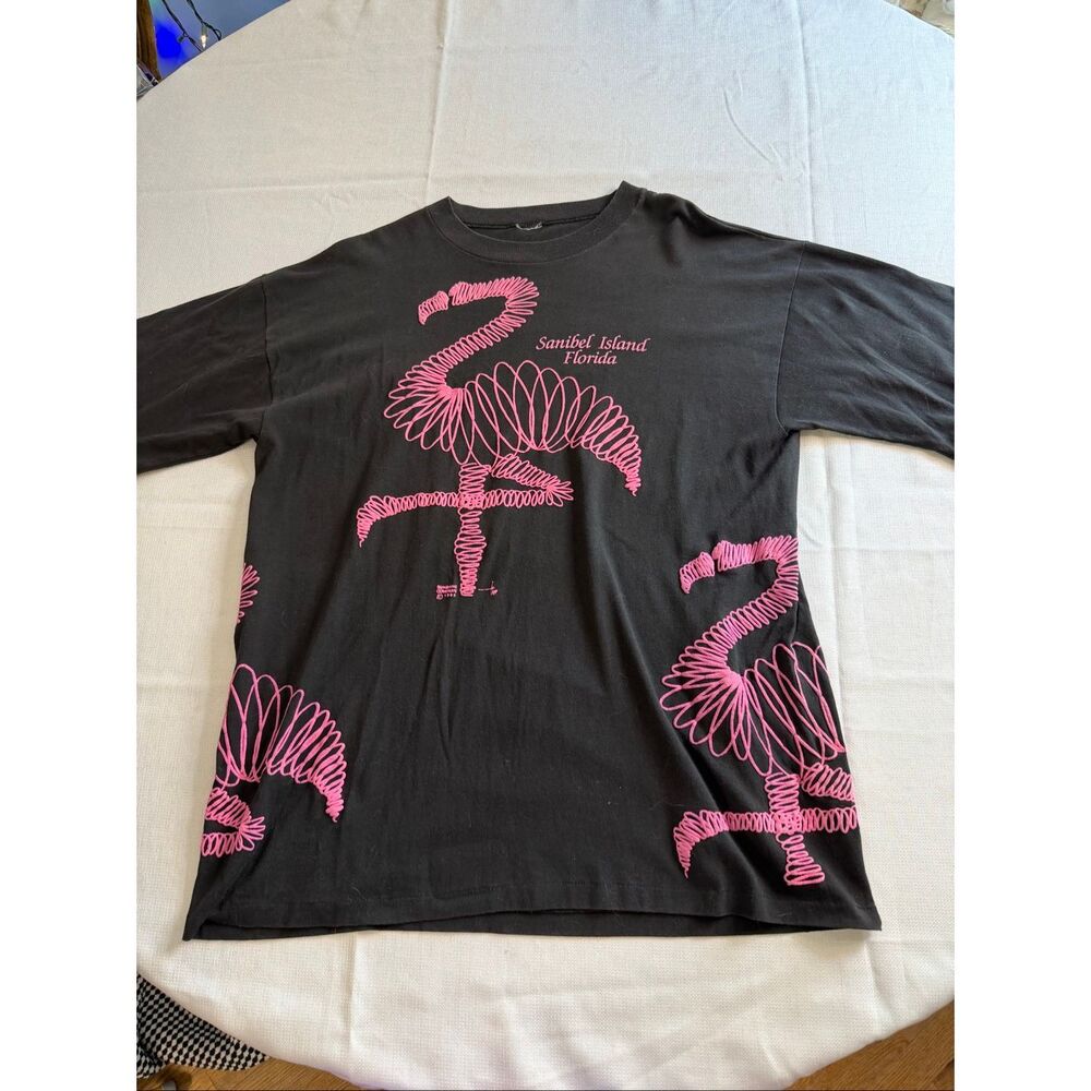 Sunshine Creations Sanibel Island Florida VTG Flamingo T Shirt Size XL See Measu